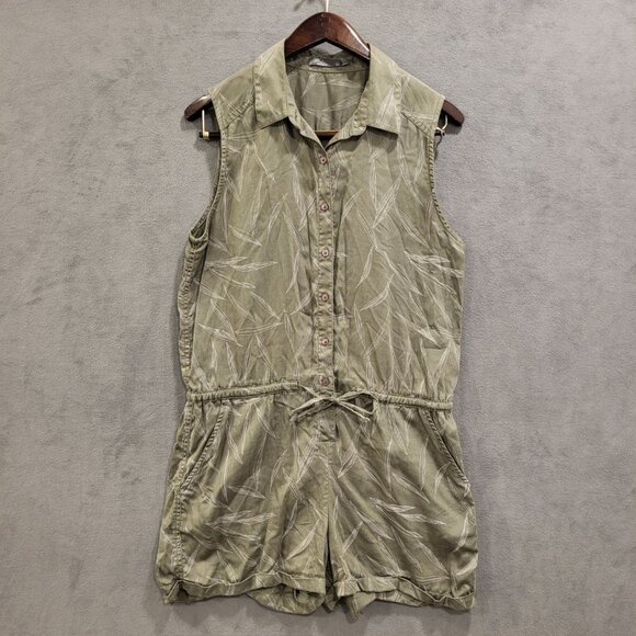 Prana Leaf Print Romper Womens Medium Weekend Escape Sleeveless Green Beach Pool - Picture 1 of 7
